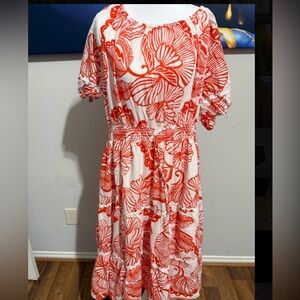 Vibrant Orange  and White Floral Maxi Dress